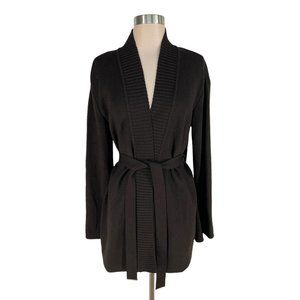 Black Rib-Trim Belted Cardigan Sweater - Women